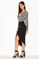 Striped Wrap Front Bodycon Dress