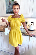 Yellow Milkmaid Neck Frill Dress