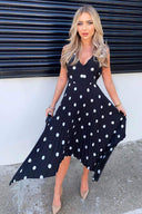 Black Polka Dot Pleated Dress