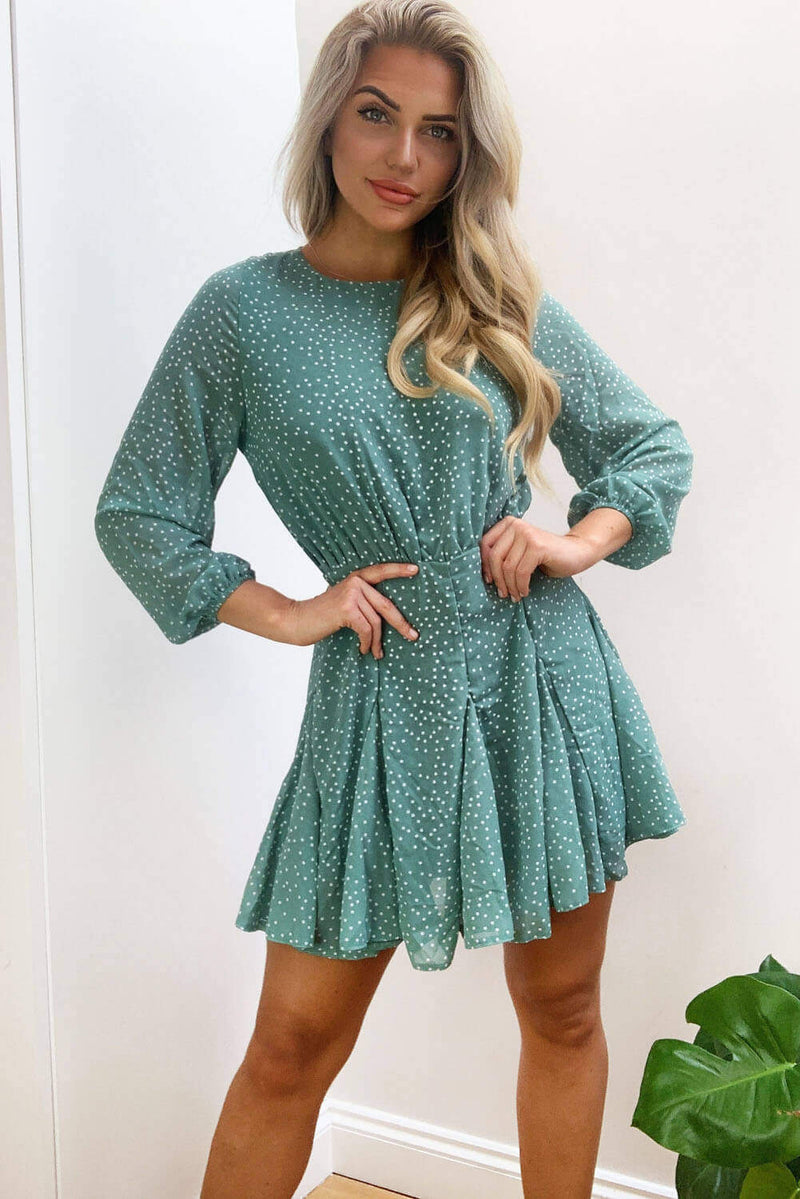 Duck Egg Polka Dot Long Sleeve Dress