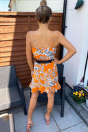 Orange Floral Wrap Skater Dress