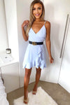 Blue Strappy Frill Hem Mini Dress