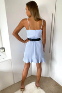 Blue Strappy Frill Hem Mini Dress