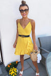 Yellow Strappy Frill Hem Mini Dress