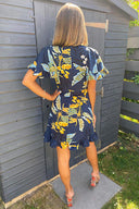 Navy Floral Tea Dress with Frills