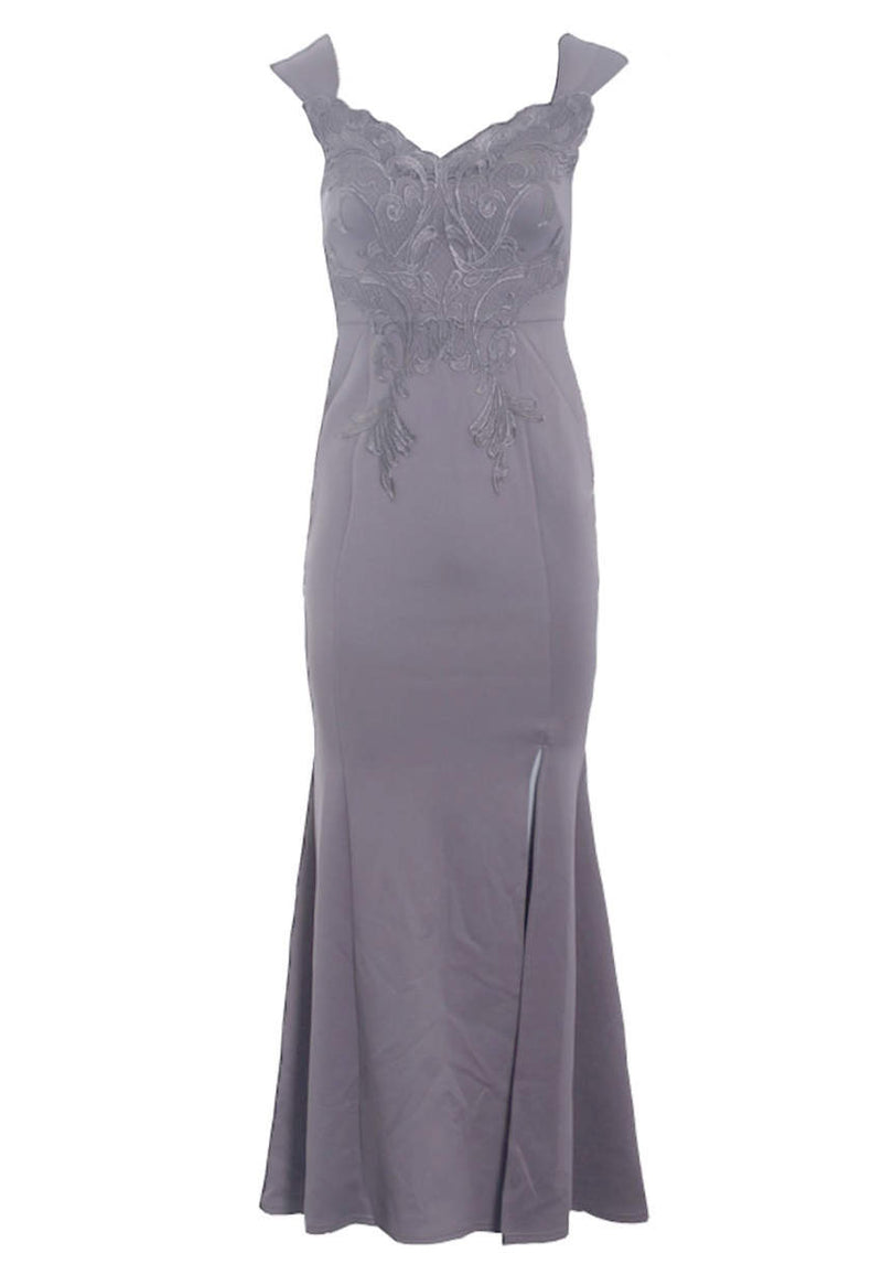 Dark Grey Lace Overlay Maxi Dress