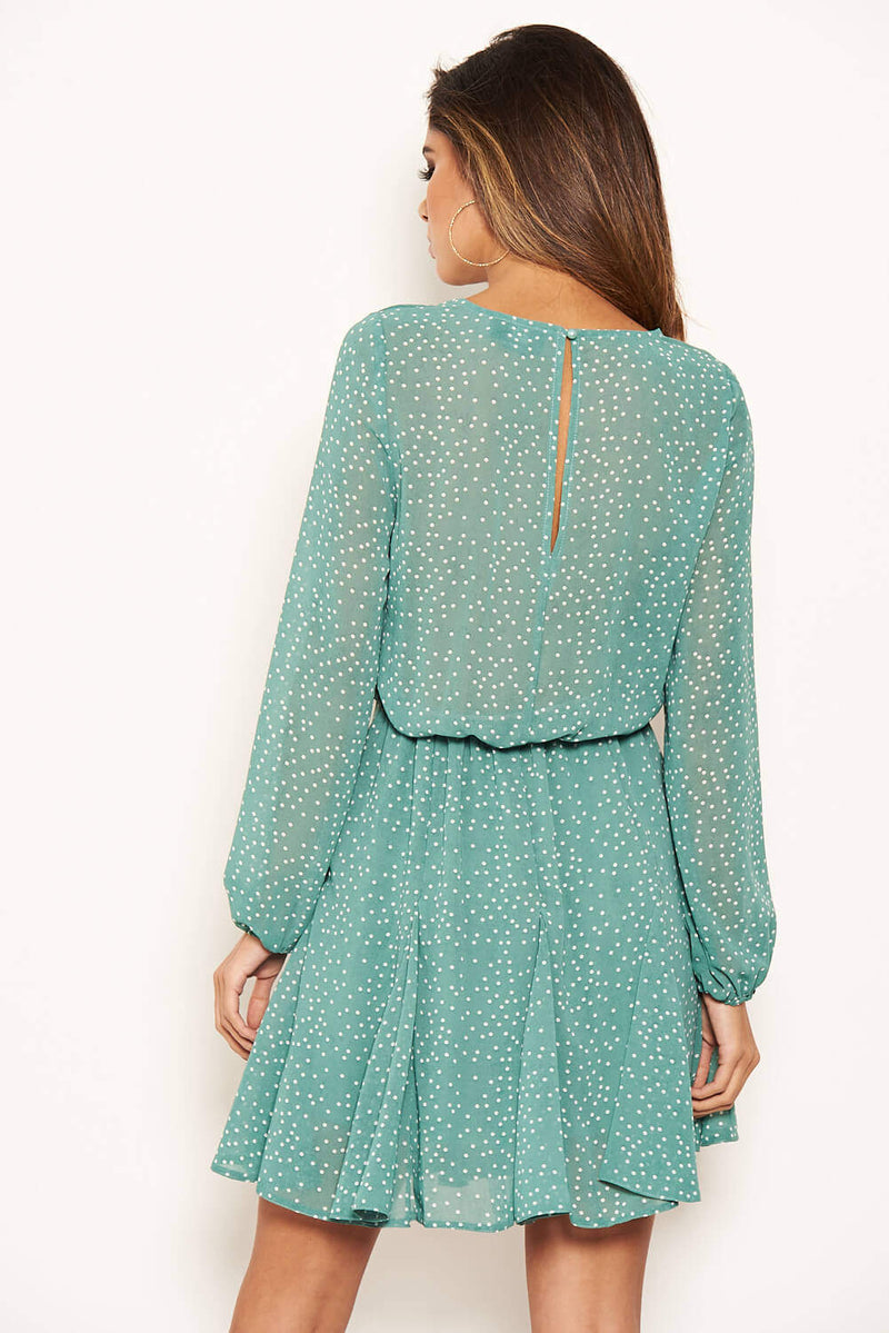 Duck Egg Polka Dot Long Sleeve Dress