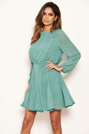 Duck Egg Polka Dot Long Sleeve Dress