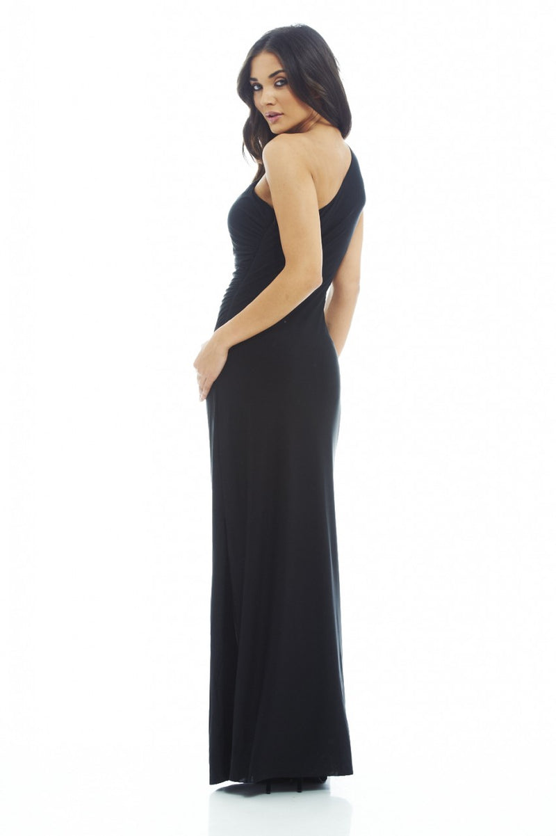 One Shoulder Leg Split  Slinky Maxi Dress