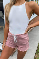 Pink Lace Up Shorts