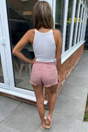 Pink Lace Up Shorts