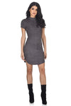 Dark Grey Faux Suede Mini Dress With High Neck