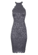 Dark Grey Lace Halter Neck Midi Dress