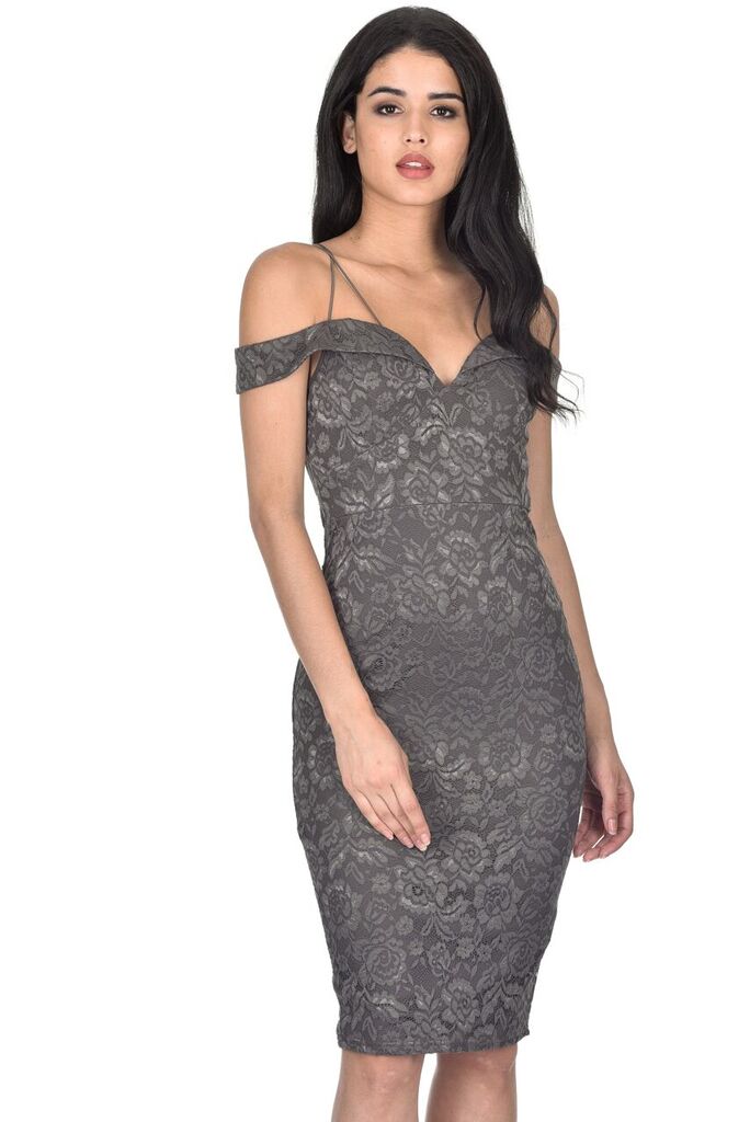 Dark Grey Lace Midi Dress AX Paris Dark Grey Lace Midi Dress AX Paris