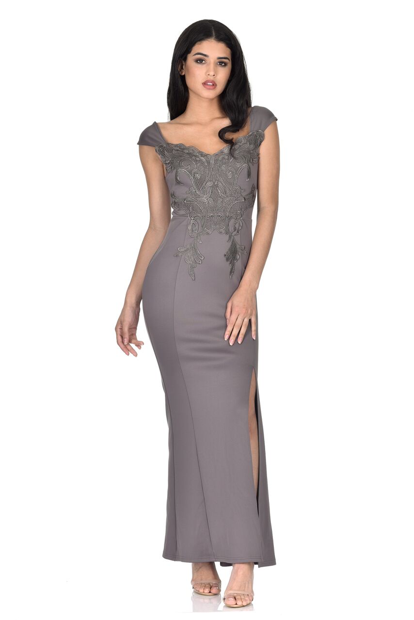 Dark Grey Lace Overlay Maxi Dress – AX Paris
