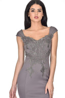 Dark Grey Lace Overlay Maxi Dress