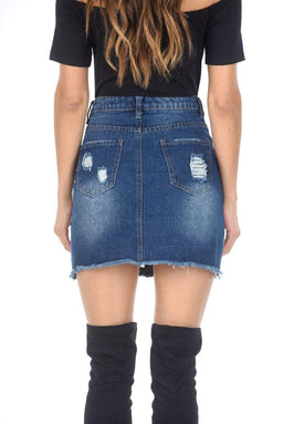 Denim Ripped Mini Skirt