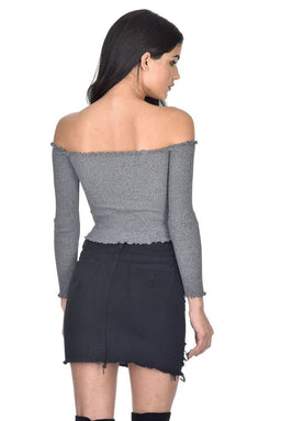 Black Denim Ripped Mini Skirt