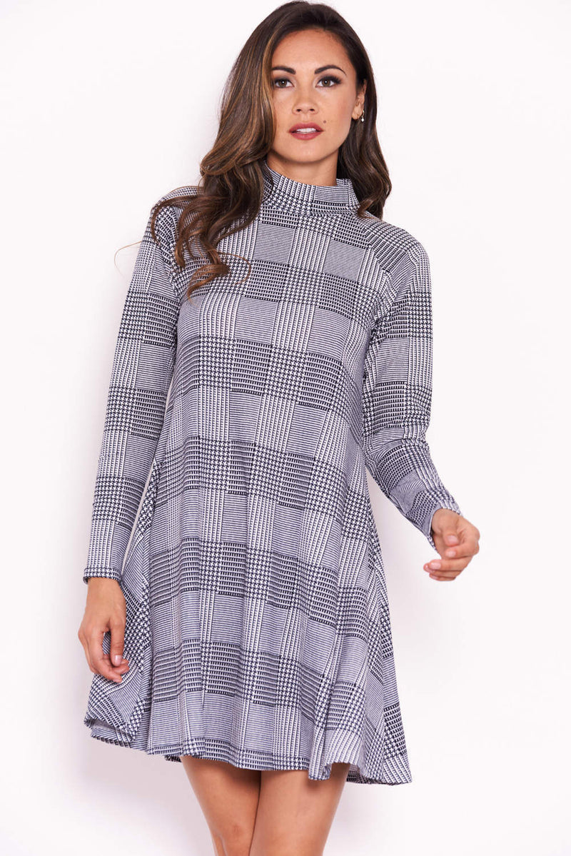 Check Printed A Line Swing Dress AX Paris