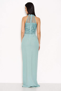 Duck Egg Crochet Top High Neck Maxi Dress