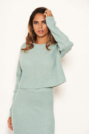 Duck Egg Cropped Knitted Jumper