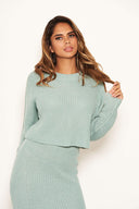 Duck Egg Cropped Knitted Jumper