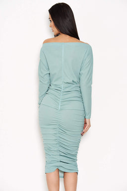 Duck Egg Off Shoulder Ruched Dress