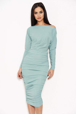 Duck Egg Off Shoulder Ruched Dress