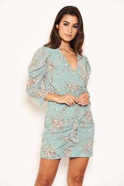 Duck Egg Printed Chiffon Dress