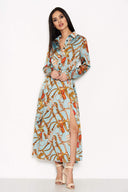 Duck Egg Printed Long Sleeve Shirt Dress