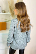 Duck Egg Spotted Ruffle High Neck Top