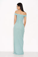 Duck Egg Strappy Off The Shoulder Side Split Maxi Dress