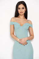 Duck Egg Strappy Off The Shoulder Side Split Maxi Dress