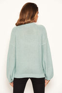 Duck Egg Cable Knitted High Neck Jumper