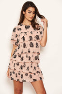 Dusty Pink Floral Printed Tiered Dress
