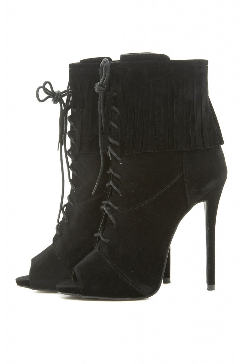 Peep Toe Tasseled Lace Up Boots