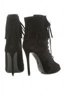 Peep Toe Tasseled Lace Up Boots