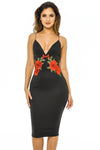 Black Strappy Embroidered Bodycon Dress