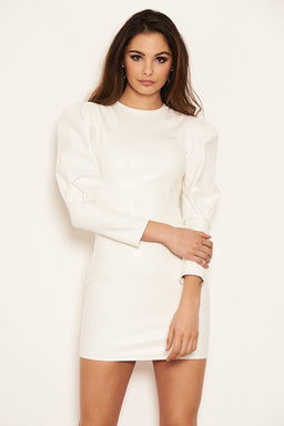 Ecru Faux Leather Bodycon Mini Dress