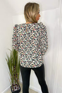 Floral Print Ruched Long Sleeve Top