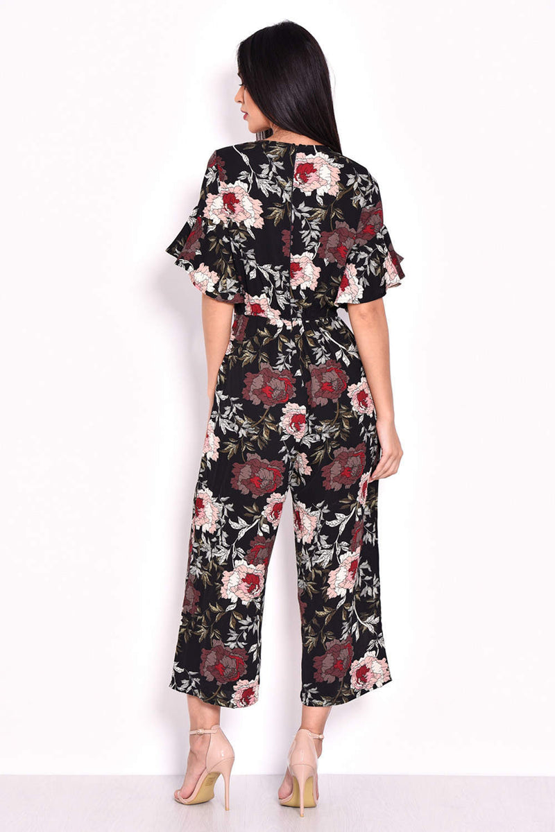 Floral Wrap Frill Sleeve Jumpsuit
