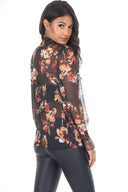 Floral Frill Black High Neck Top