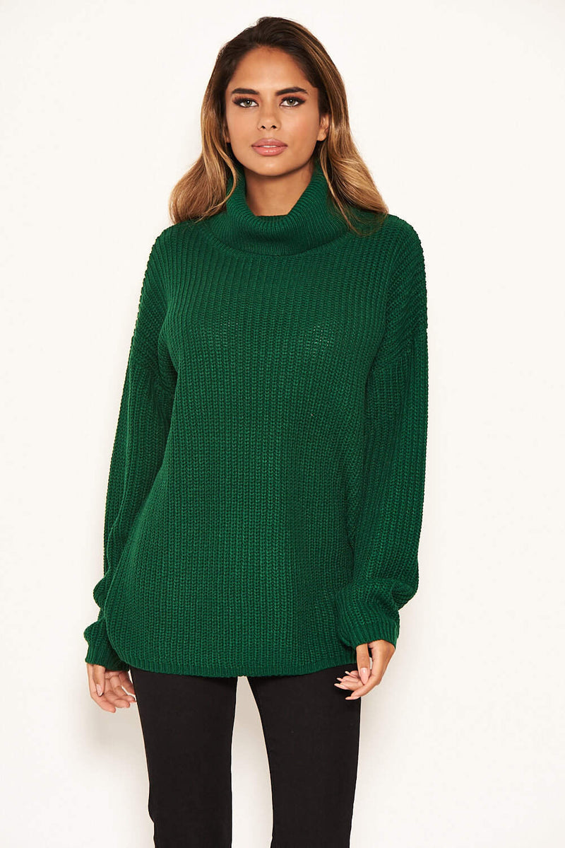 Forest Green Roll Neck Knit Jumper