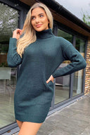 Forest Green Roll Neck Knitted Jumper Dress