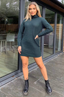 Forest Green Roll Neck Knitted Jumper Dress