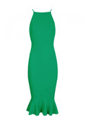Green Bodycon Midi Dress With Frill Hem