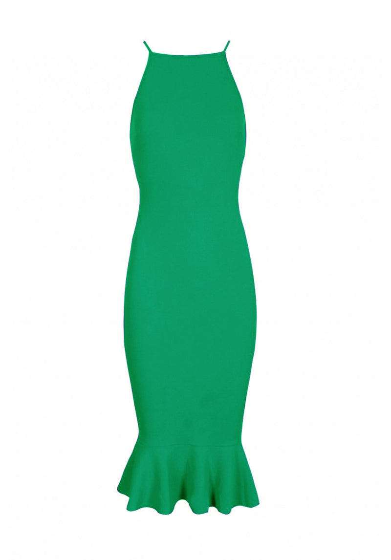 Green Bodycon Midi Dress With Frill Hem