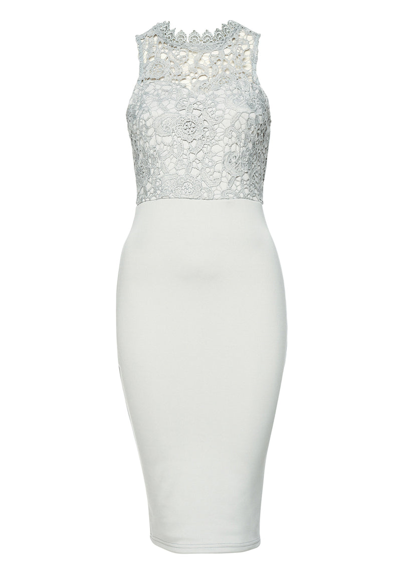 Grey Bodycon Midi Dress Crochet High Neck AX Paris Grey Bodycon Midi Dress Crochet High Neck AX Paris