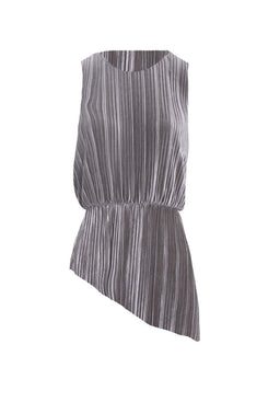 Grey Pleated Sleeveless Velvet Top
