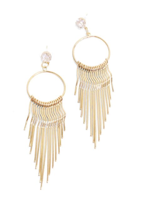 Gold Circle Diamante Drop Spiky Earrings